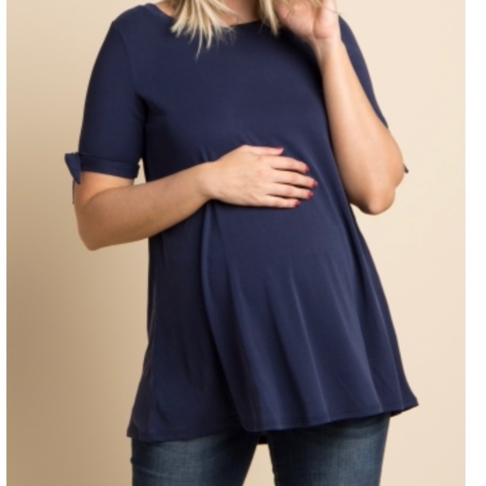 PinkBlush Maternity Navy Solid Sleeve Tie Top